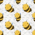 Seamless pattern Cute Kawaii Honey Bee flying in the flowers Royalty Free Stock Photo