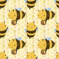 Seamless pattern Cute Kawaii Honey Bee flying in the sky