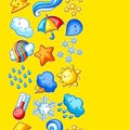 Seamless pattern with cute kawaii weather items. Funny seasonal child illustration. Royalty Free Stock Photo