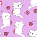 Seamless pattern with cute kitten print. Different scandy cats on color background. Scandinavian style illustration for