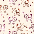 Seamless pattern with cute kitten print. Different scandy cats on color background. Scandinavian style illustration for