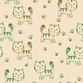 Seamless pattern with cute kitten print. Different scandy cats on color background. Scandinavian style illustration for