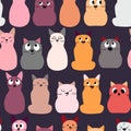 Seamless pattern with cute kitten print. Different scandy cats on color background. Scandinavian style illustration for