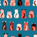 Seamless pattern with cute kitten print. Different scandy cats on color background. Scandinavian style illustration for