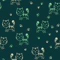 Seamless pattern with cute kitten print. Different scandy cats on color background. Scandinavian style illustration for