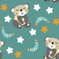 Seamless pattern with cute koala, bear baby on color background. Funny australian animals. Card for kids. Flat vector Royalty Free Stock Photo