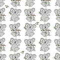 Seamless pattern with cute koala and leaves.
