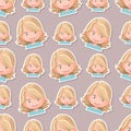 Seamless pattern cute lady flat cartoon