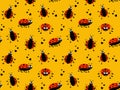 Seamless pattern with cute ladybugs in cartoon style. Vector illustration for print Royalty Free Stock Photo