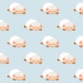 Seamless pattern of cute lamb sheep sleeping