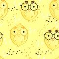 Seamless pattern with cute lemons on yellow background.