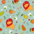 Seamless pattern, cute leon