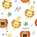 Seamless pattern with cute lions