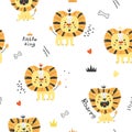 Seamless pattern with cute lions