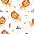 Seamless pattern with cute lions.