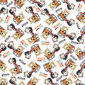 Seamless pattern of Cute little bear on excavator. Can be used for t-shirt print, kids wear fashion design, print for t-shirts,