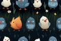 seamless pattern of cute little birds in the grass at night Royalty Free Stock Photo