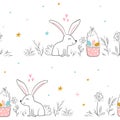 Seamless pattern with cute little bunny. vector illustration. Vector print with rabbit