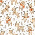 Seamless pattern with cute little deers isolated on white background - cartoon characters for funny Christmas and New Year winter