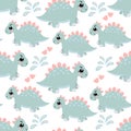Seamless pattern with a cute little dinosaur Royalty Free Stock Photo