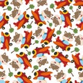 Seamless pattern of Cute little fox flying on a airplane. funny animal cartoon. Creative vector childish background for fabric Royalty Free Stock Photo