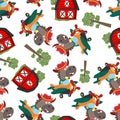 Seamless pattern of Cute little horse flying on a airplane. funny animal cartoon. Creative vector childish background for fabric Royalty Free Stock Photo