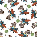 Seamless pattern of Cute little horse flying on a airplane. funny animal cartoon. Creative vector childish background for fabric Royalty Free Stock Photo