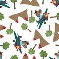 Seamless pattern of Cute little horse flying on a airplane. funny animal cartoon. Creative vector childish background for fabric Royalty Free Stock Photo