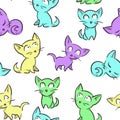 Seamless pattern with cute little kittens