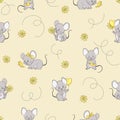 Seamless pattern with cute little mice. Vector mouse background.