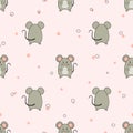 Seamless pattern with cute little mice. Vector mouse illustration