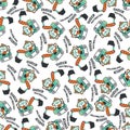 Seamless pattern of Cute little nonkey on excavator. Can be used for t-shirt print, kids wear fashion design, print for t-shirts,