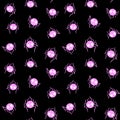 Seamless pattern of cute little pink spiders on black background. Halloween vector textures Royalty Free Stock Photo