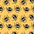 Seamless pattern of cute little spiders with eyes. Halloween vector backgrounds and textures. Black and white, isolated, hand Royalty Free Stock Photo