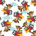 Seamless pattern of Cute little tiger flying on a airplane. funny animal cartoon. Creative vector childish background for fabric Royalty Free Stock Photo