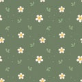 Seamless pattern, cute little white daisies and leaves on a green background. Print, textile, wallpaper, bedroom decor Royalty Free Stock Photo