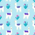 Seamless pattern with cute llama.