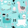 Seamless pattern with Cute Llamas