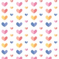 Seamless pattern of cute love hearts in cartoon style in bright and pastel colors vertically placed for St.Valentine day