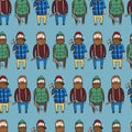 Seamless pattern with cute lumberjacks