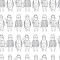 Seamless pattern with cute lumberjacks