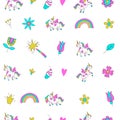 Seamless pattern with cute magic unicorns with wings. Vector illustration.