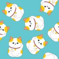 Seamless pattern with cute maneki neko