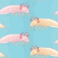 Seamless pattern with cute Mexican axolotl Royalty Free Stock Photo