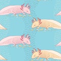 Seamless pattern with cute Mexican axolotl