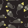 Seamless pattern with cute mice. Children s background. Mice with cheese. Black background Royalty Free Stock Photo