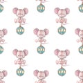 Seamless pattern with cute mice and christmas ball toy. Royalty Free Stock Photo