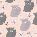 Seamless pattern with cute mom hugging baby bear. Creative childish texture. Great for fabric, textile Vector Illustration