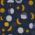 Seamless pattern with cute moon. kids print. Vector illustration