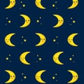 Seamless pattern with cute moon,star and cloud - vector illustration, eps Royalty Free Stock Photo